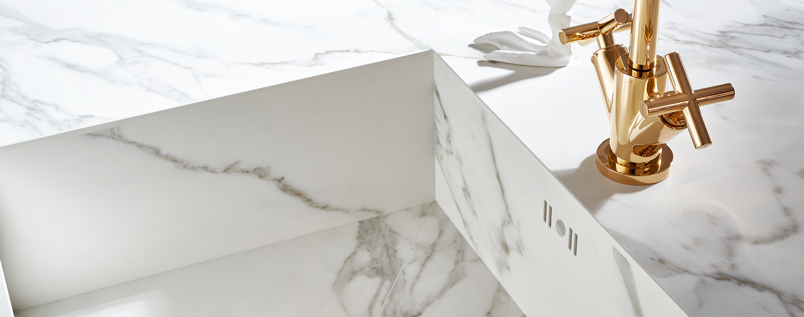 Marble Counter Top and Sink With Bronze Tap